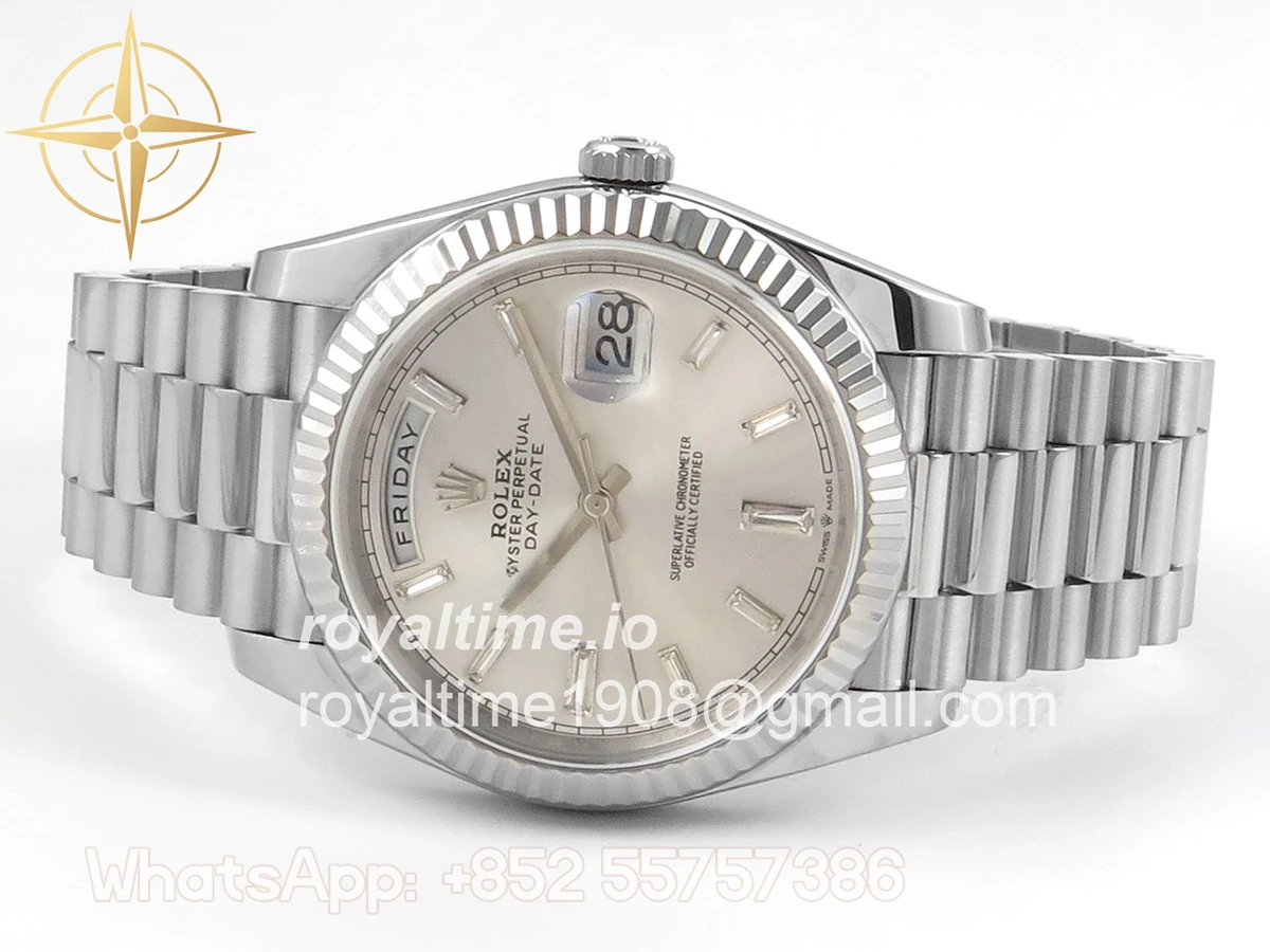 Rolex Day Date 40 SS TMF Silver Crystal Dial on President Bracelet VR3255 (Weighted) 208g - Image 8