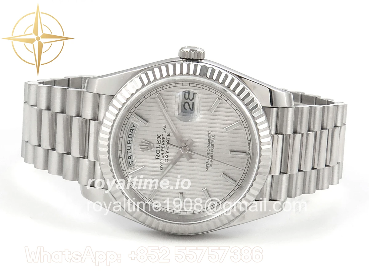Rolex Day Date 40 SS TMF Silver Textured Stick Dial on President Bracelet VR3255 (Weighted) 208g - Image 8