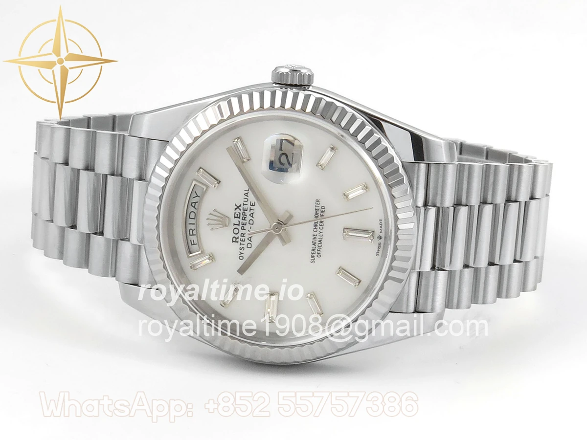 Rolex Day Date 40 SS TMF White MOP Crystal Dial on President Bracelet VR3255 (Weighted) 208g - Image 8