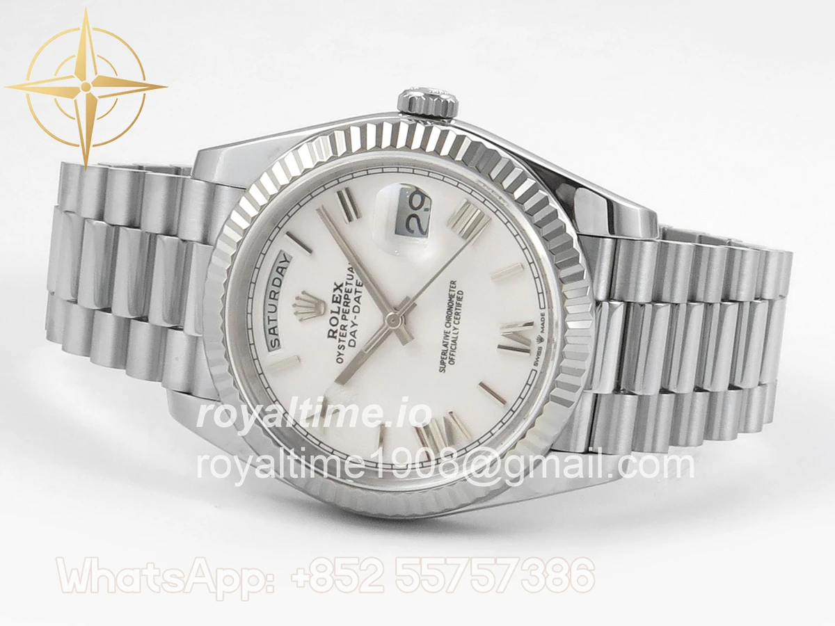 Rolex Day Date 40 SS TMF White Roman Dial on President Bracelet VR3255 (Weighted) 208g - Image 8