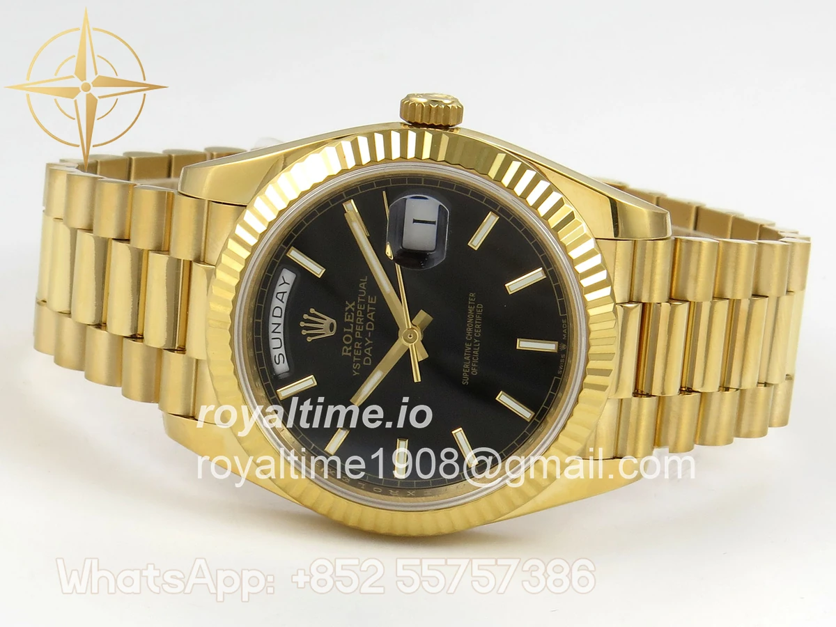 Rolex Day Date 40 YG 228238 QF Black Stick Dial on President Bracelet A2836 V6 (200g) - Image 8