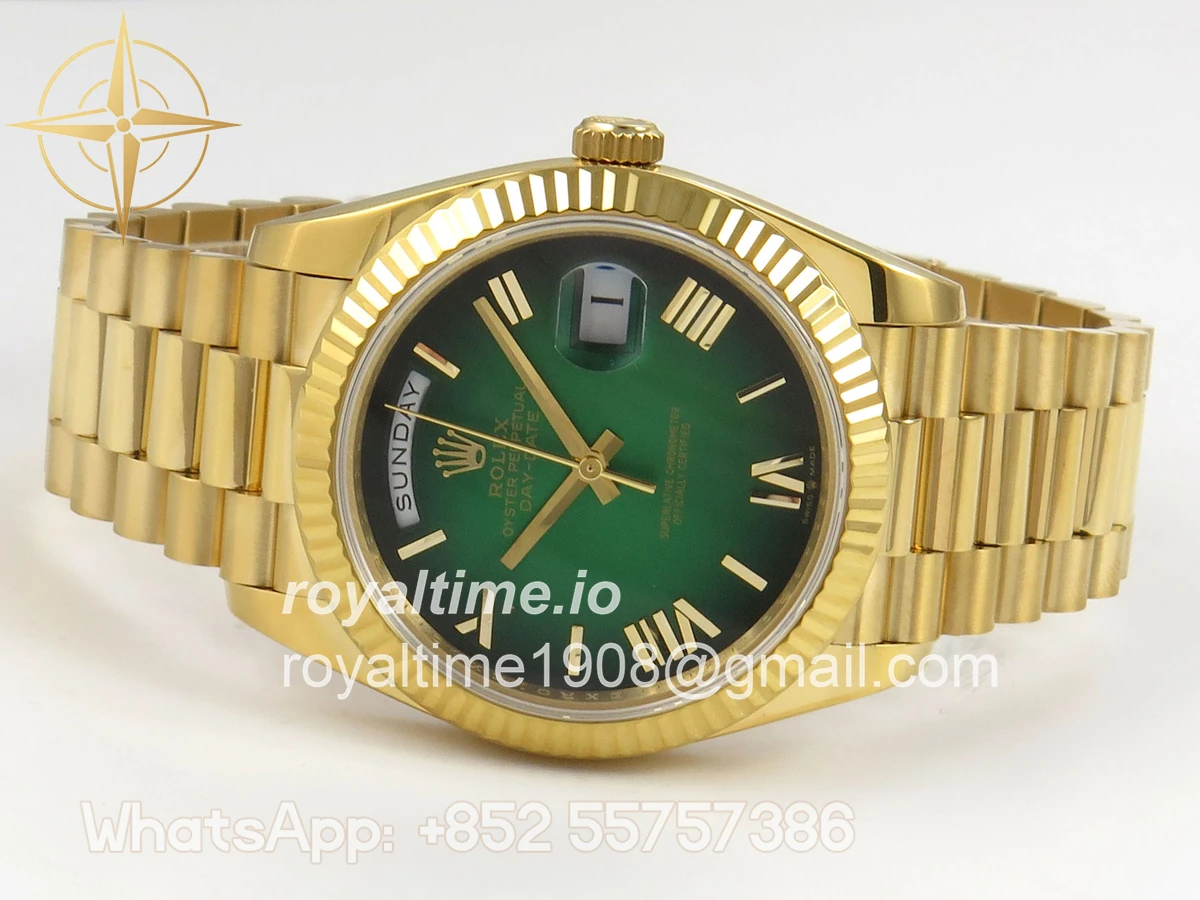 Rolex Day Date 40 YG 228238 QF Green Ombre Roman Dial on President Bracelet A2836 V6 (200g) - Image 8