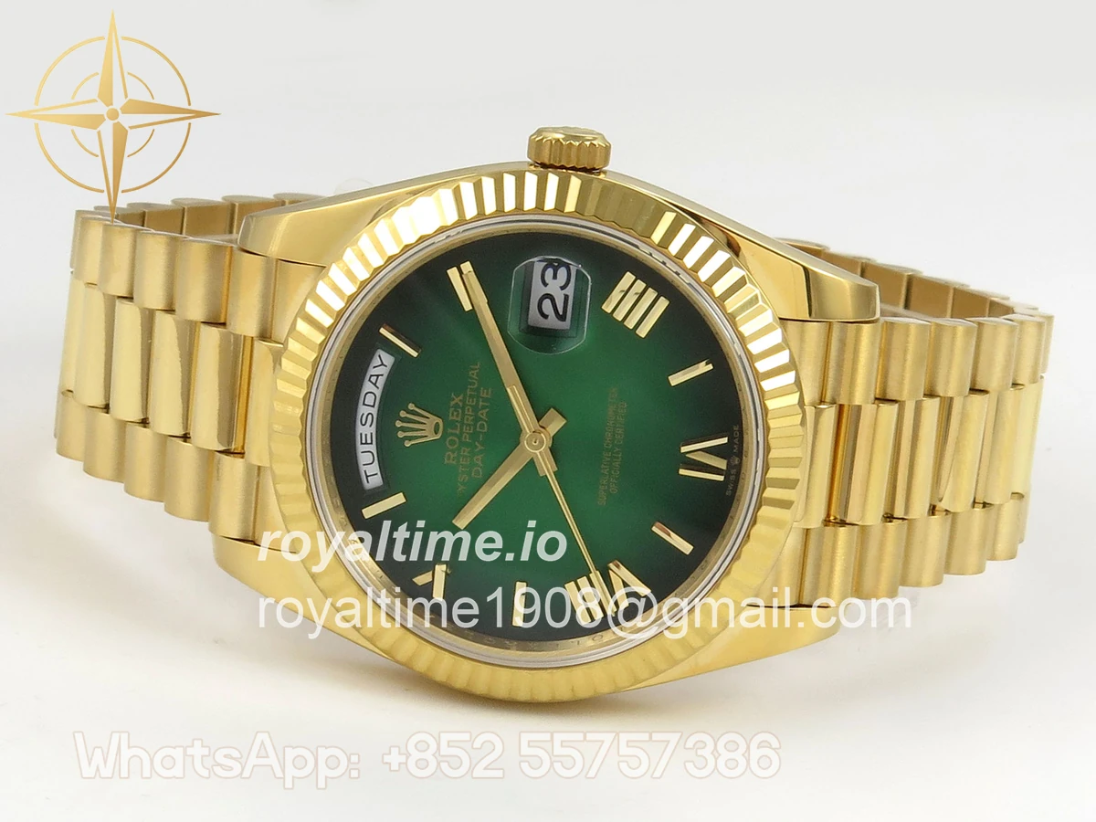Rolex Day Date 40 YG 228238 QF Green Ombre Roman Dial on President Bracelet VR3255 V8 (190g) - Image 8
