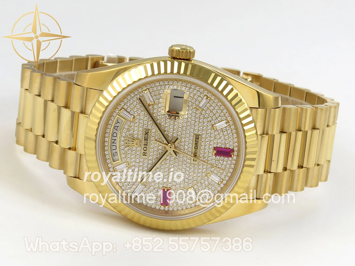 Rolex Day Date 40 YG 228238 QF Pave Diamond And Ruby Dial on President Bracelet A2836 V6 (200g) - Image 8