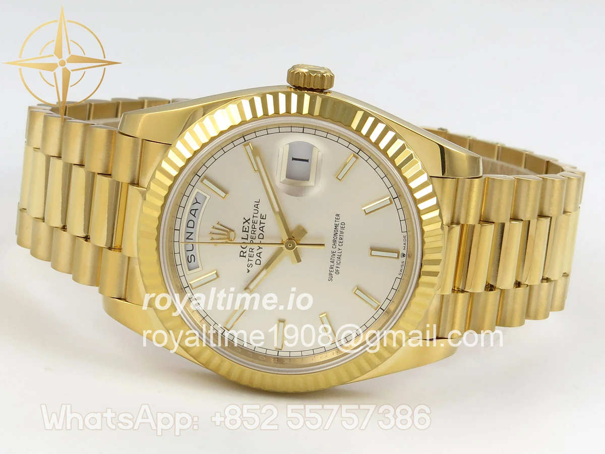 Rolex Day Date 40 YG 228238 QF Silver Stick Dial on President Bracelet A2836 V6 (200g) - Image 8