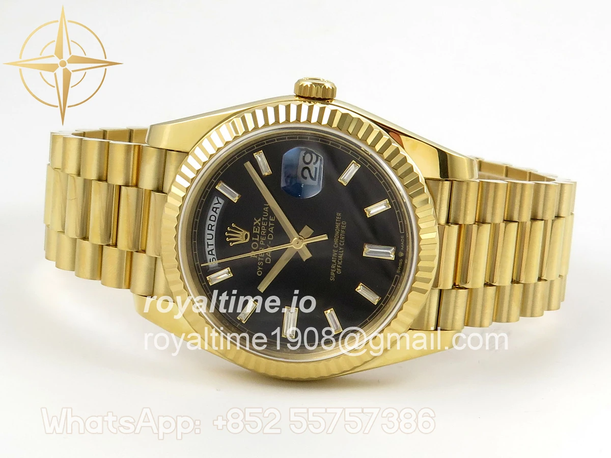 Rolex Day Date 40 YG TMF Black Diamonds Dial on President Bracelet VR3255 (Weighted) 208g - Image 8