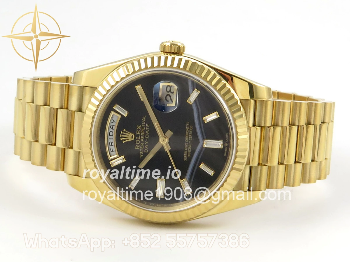 Rolex Day Date 40 YG TMF Black Wave Diamonds Dial on President Bracelet VR3255 (Weighted) 208g - Image 8