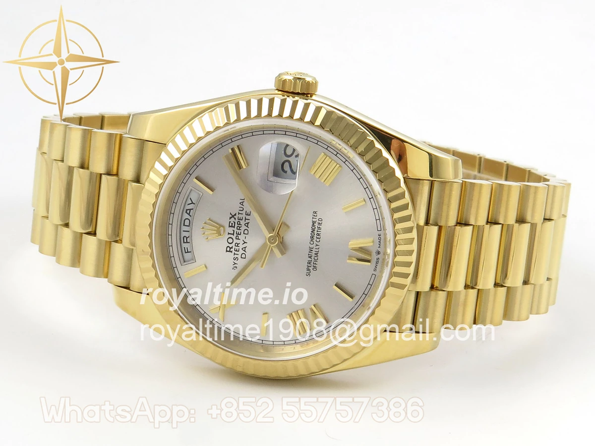 Rolex Day Date 40 YG TMF Silver Roman Dial on President Bracelet VR3255 (Weighted) 208g - Image 8