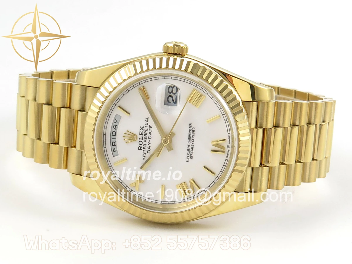 Rolex Day Date 40 YG TMF White Roman Dial on President Bracelet VR3255 (Weighted) 208g - Image 8