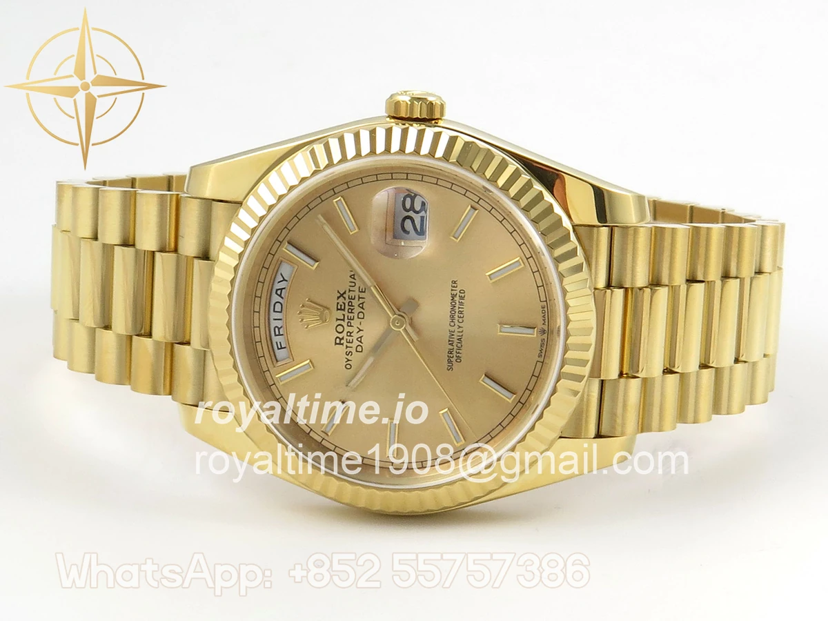 Rolex Day Date 40 YG TMF YG Stick Dial on President Bracelet VR3255 (Weighted) 208g - Image 8