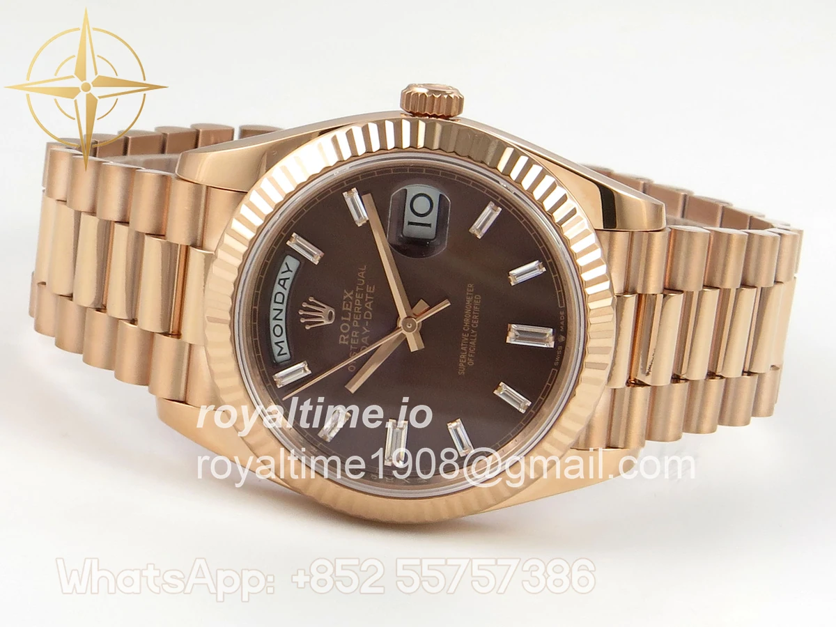 Rolex DayDate 40 RG QF 904L Steel Brown Crystal Dial on President Bracelet VR3255 V8 (Gain Weight) - Image 8