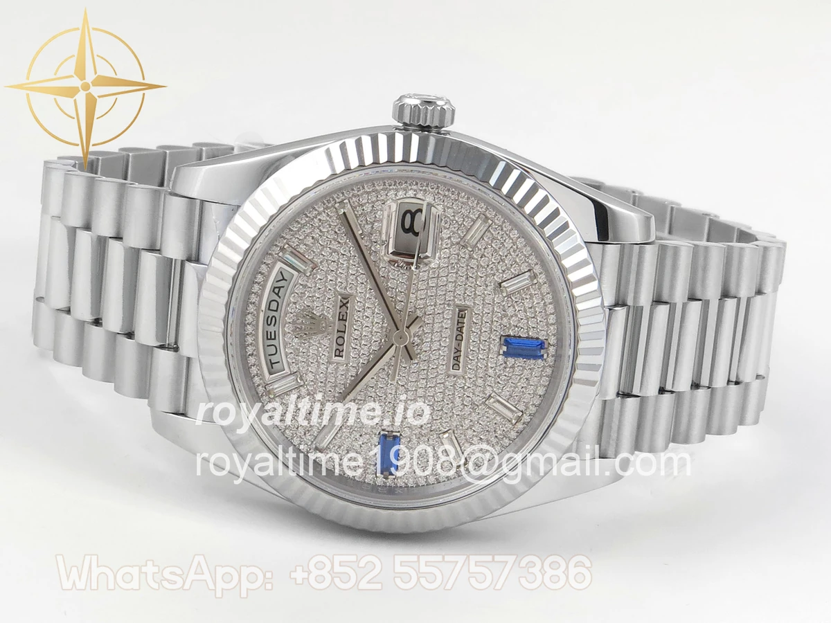 Rolex DayDate 40 SS QF 904L Steel Diamonds Dial on President Bracelet VR3255 V8 (Gain Weight) - Image 8