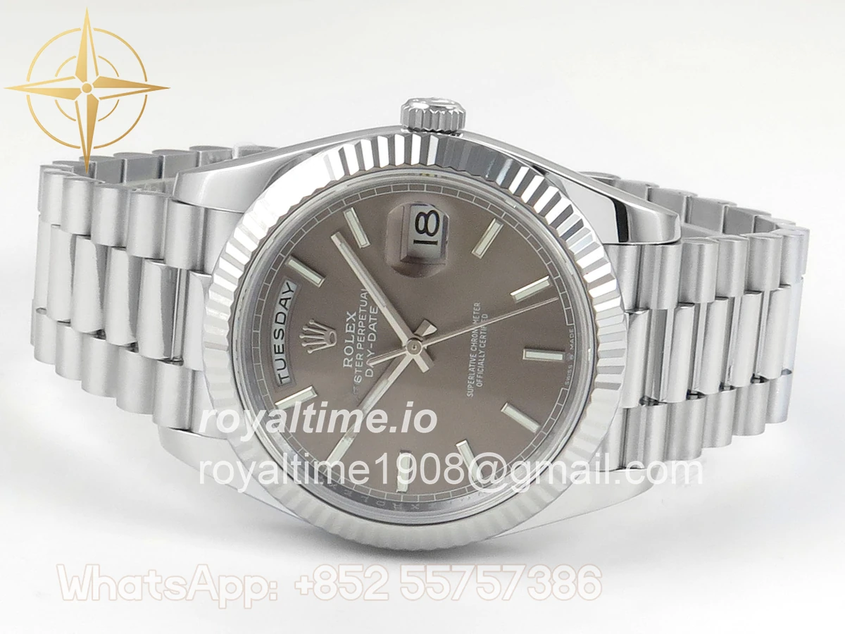 Rolex DayDate 40 SS QF 904L Steel Gray Stick Dial on President Bracelet VR3255 V8 (Gain Weight) - Image 8