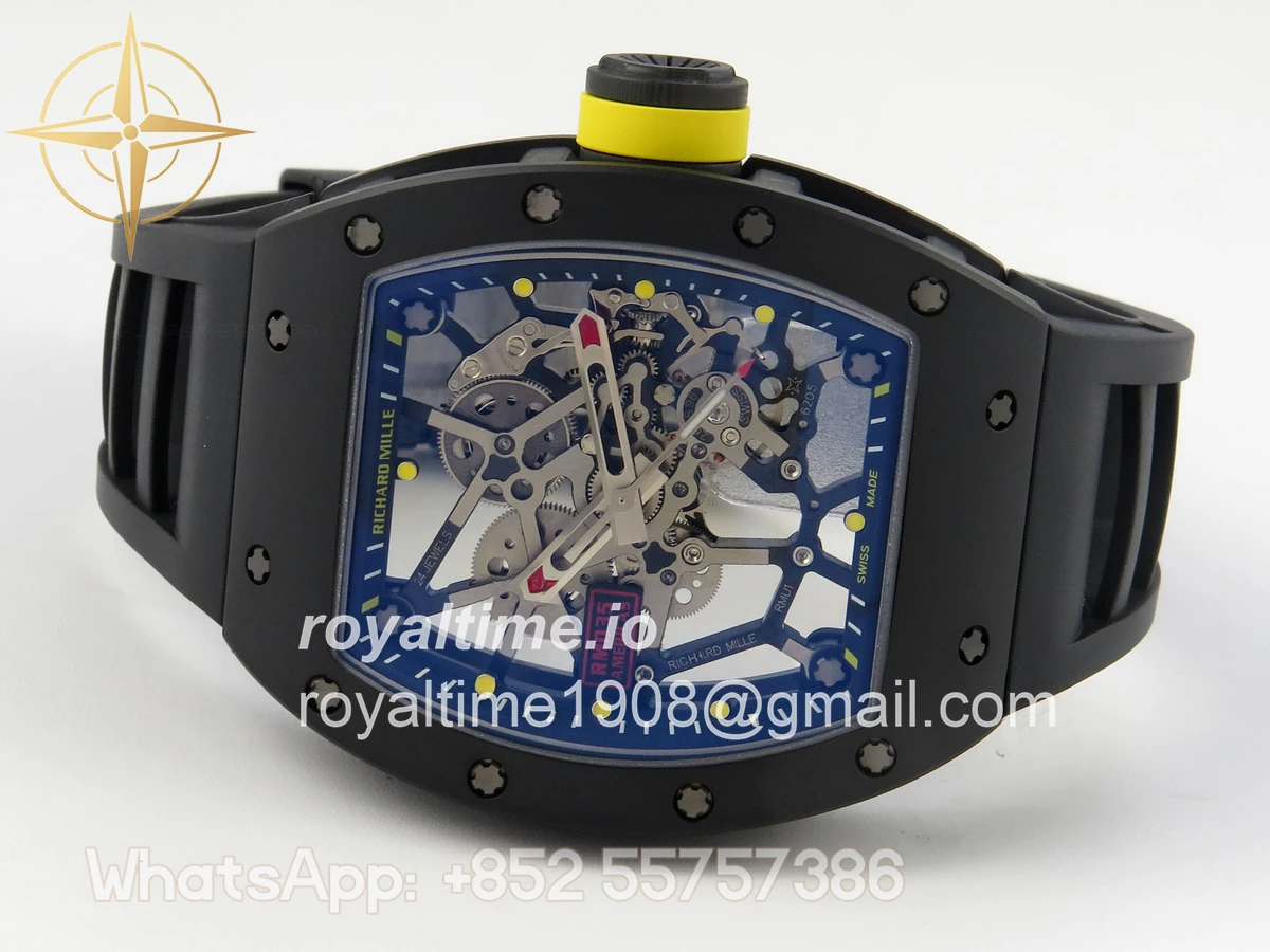 Richard Mille RM035 Americas Manual Carbon/Black Ceramic ZF Skeleton Dial On Black Rubber Strap RMUL1 - Image 8