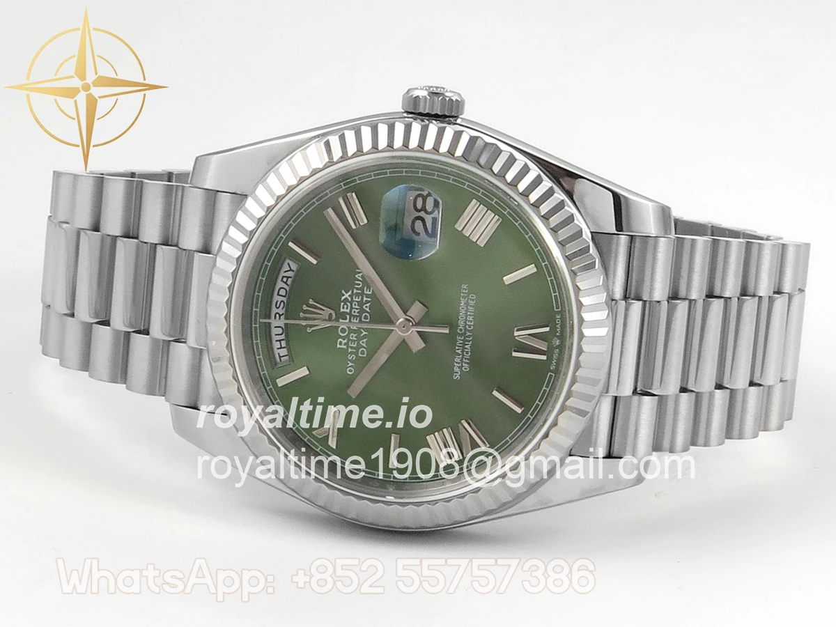 Rolex Day Date 40 SS TMF Green Roman Dial on President Bracelet VR3255 (Weighted) 208g - Image 8