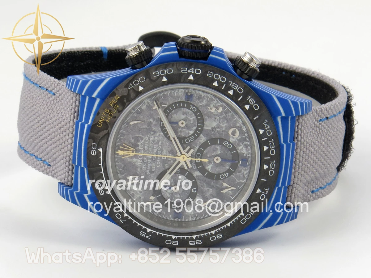 Rolex Daytona DIW Blue Carbon Case DIWF Edition Gray Crystal Dial on Gray Nylon Strap DD4801 - Image 8