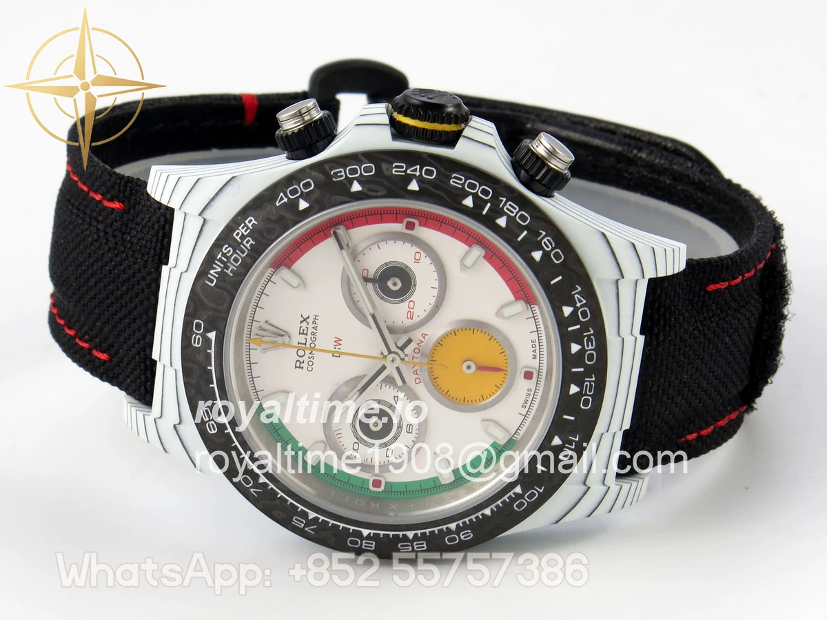 Rolex Daytona DIW Ferrari White Carbon DIWF White Dial on Black Nylon Strap DD4801 - Image 8
