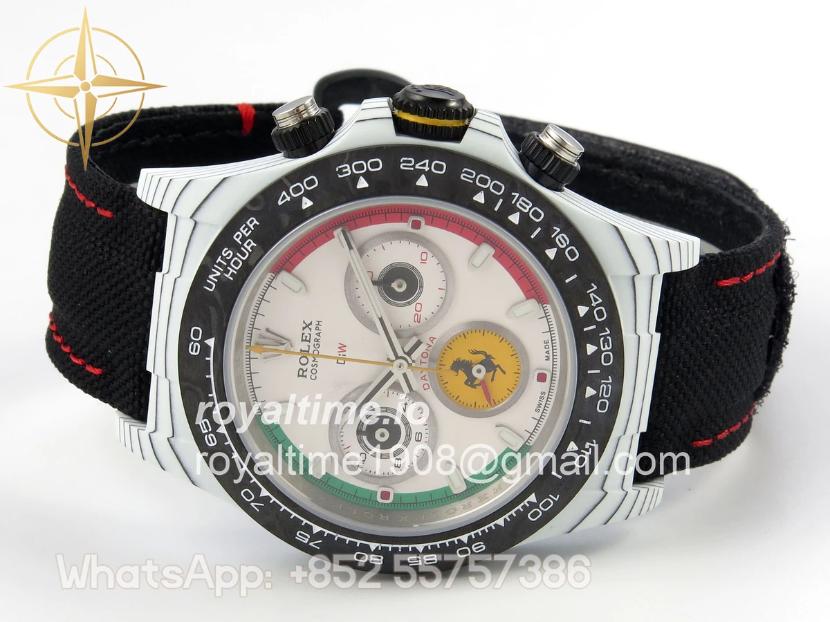 Rolex Daytona DIW Ferrari White Carbon DIWF White Italy Dial on Black Nylon Strap DD4801 - Image 8