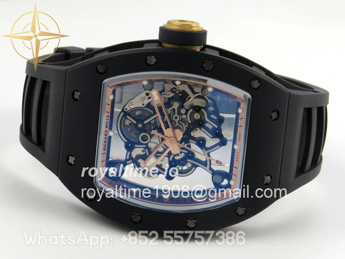 Richard Mille RM055 Black Ceramic APSF on RG Inner Bezel on Black Rubber Strap RMUL2 - Image 8