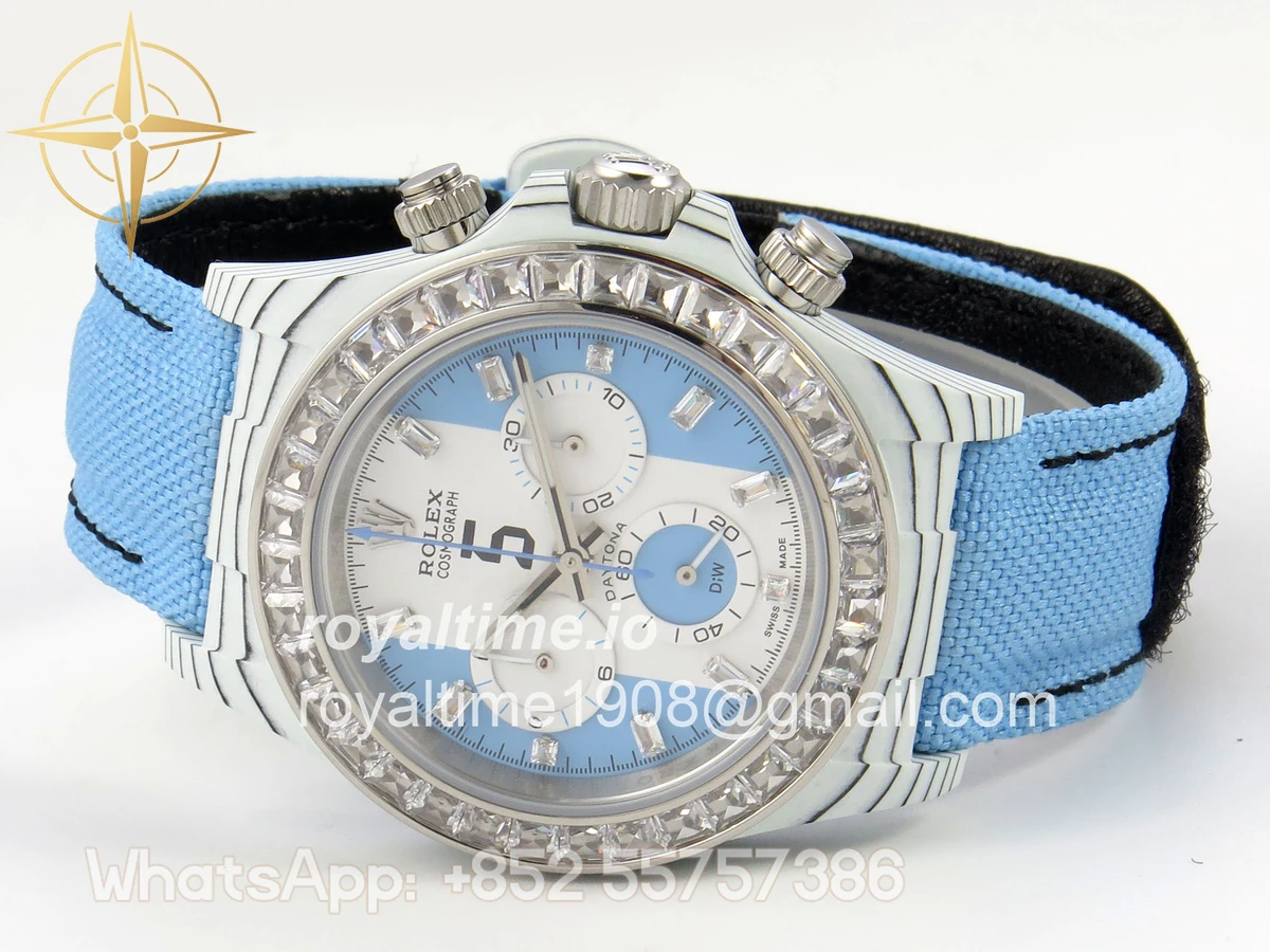 Rolex Daytona DIW White Carbon Case DIWF Edition Baby Blue/White Crystal Dial Crystal Bezel on Baby Blue Nylon Strap DD4801 - Image 8