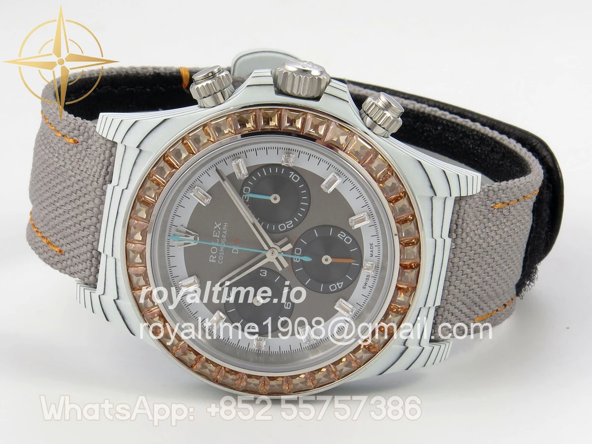 Rolex Daytona DIW White Carbon Case DIWF Edition Gray/Black Crystal Dial Crystal Bezel on Gray Nylon Strap DD4801 - Image 8