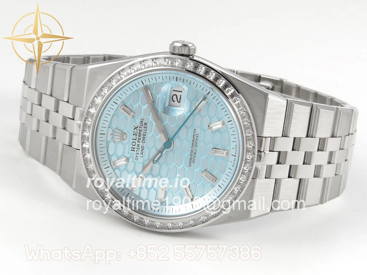 Rolex Land Dweller 127336 DIWF Ice Blue Textured Dial Diamonds Bezel on SS Bracelet A7135 - Image 8