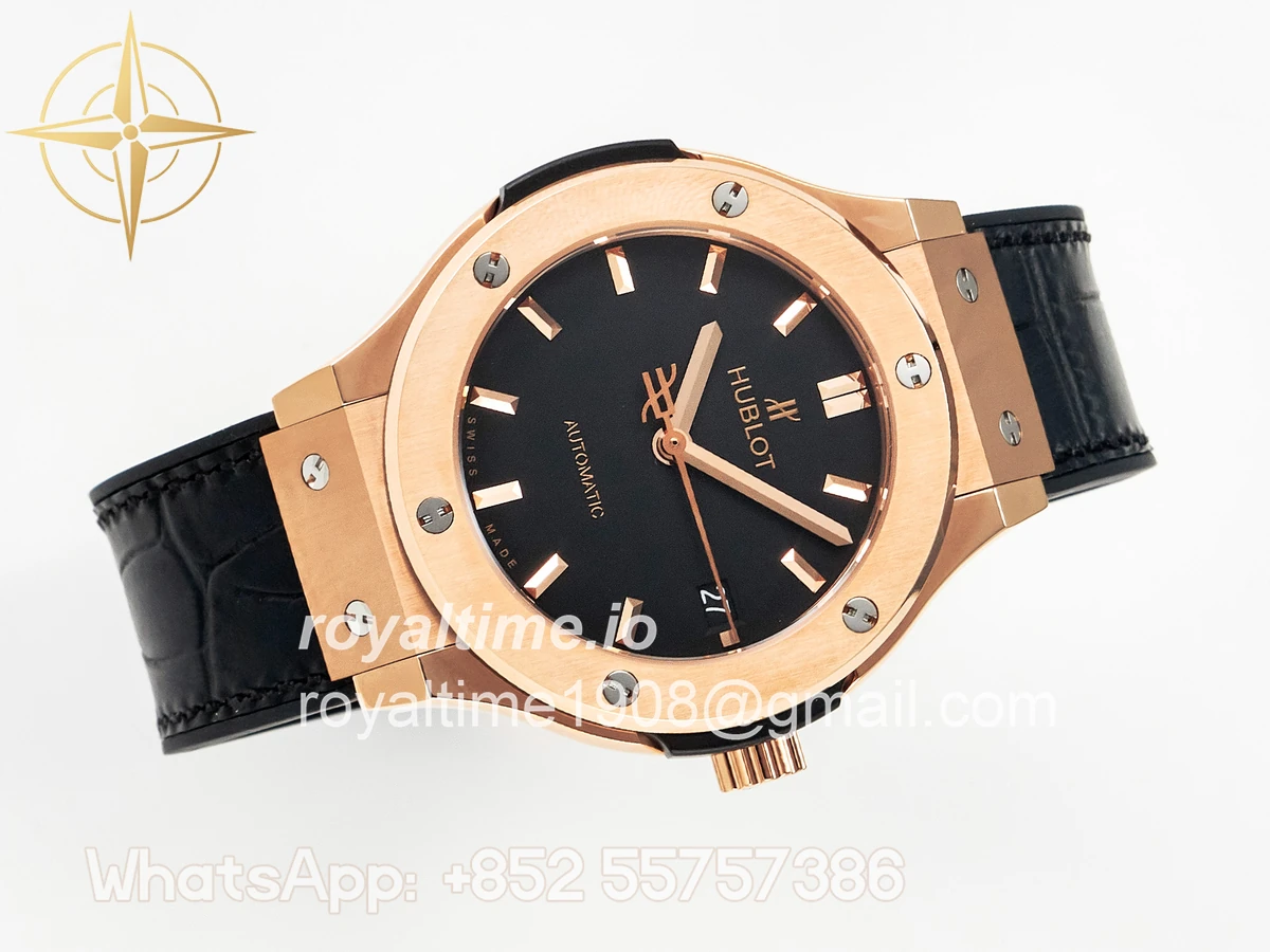 Hublot Classic Fusion 38mm RG JJF Black Dial on Black Gummy Leather Strap - Image 8