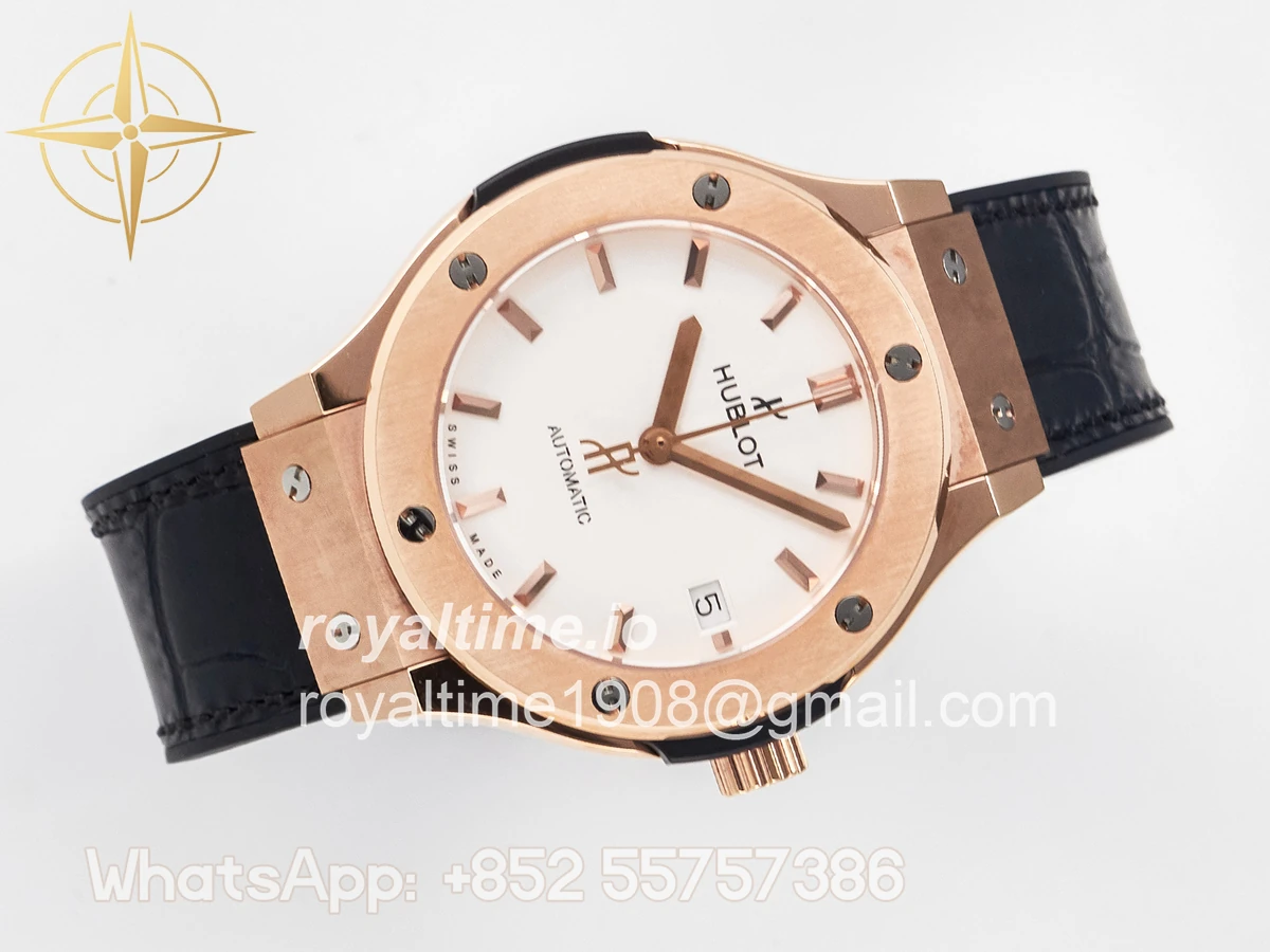 Hublot Classic Fusion 38mm RG JJF White Dial on Black Gummy Leather Strap - Image 8