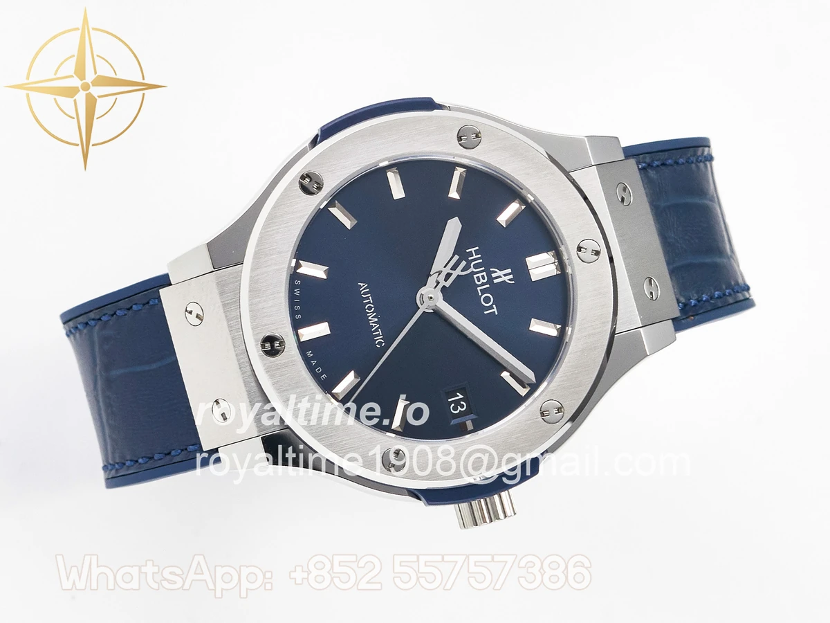 Hublot Classic Fusion 38mm SS JJF Blue Dial on Blue Gummy Leather Strap - Image 8