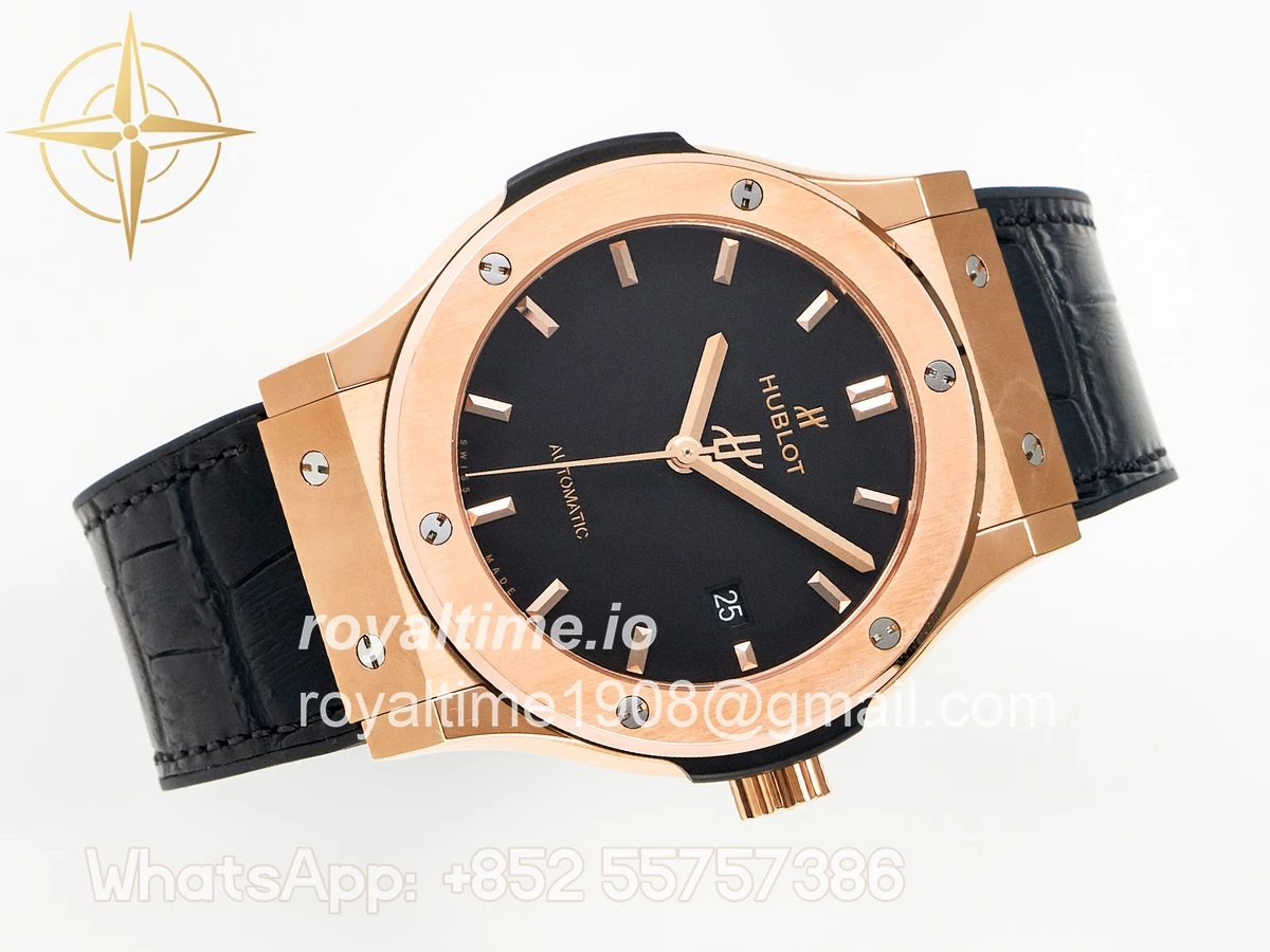 Hublot Classic Fusion 42mm RG JJF Black Dial on Black Gummy Leather Strap - Image 8