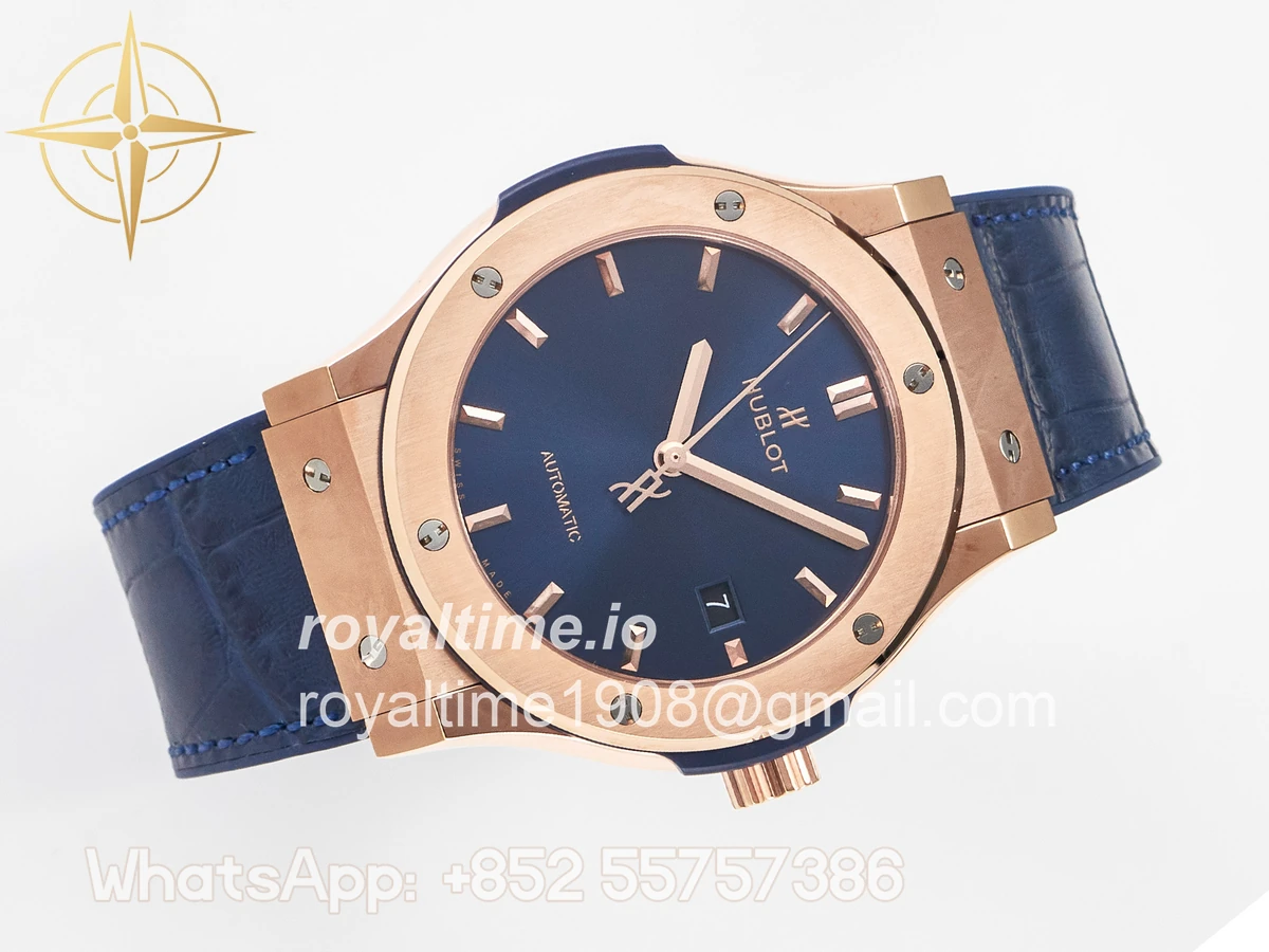 Hublot Classic Fusion 42mm RG JJF Blue Dial on Blue Gummy Leather Strap - Image 8