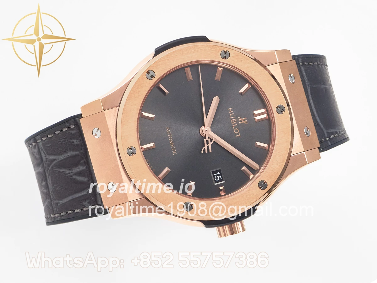Hublot Classic Fusion 42mm RG JJF Gray Dial on Black Gummy Leather Strap - Image 8