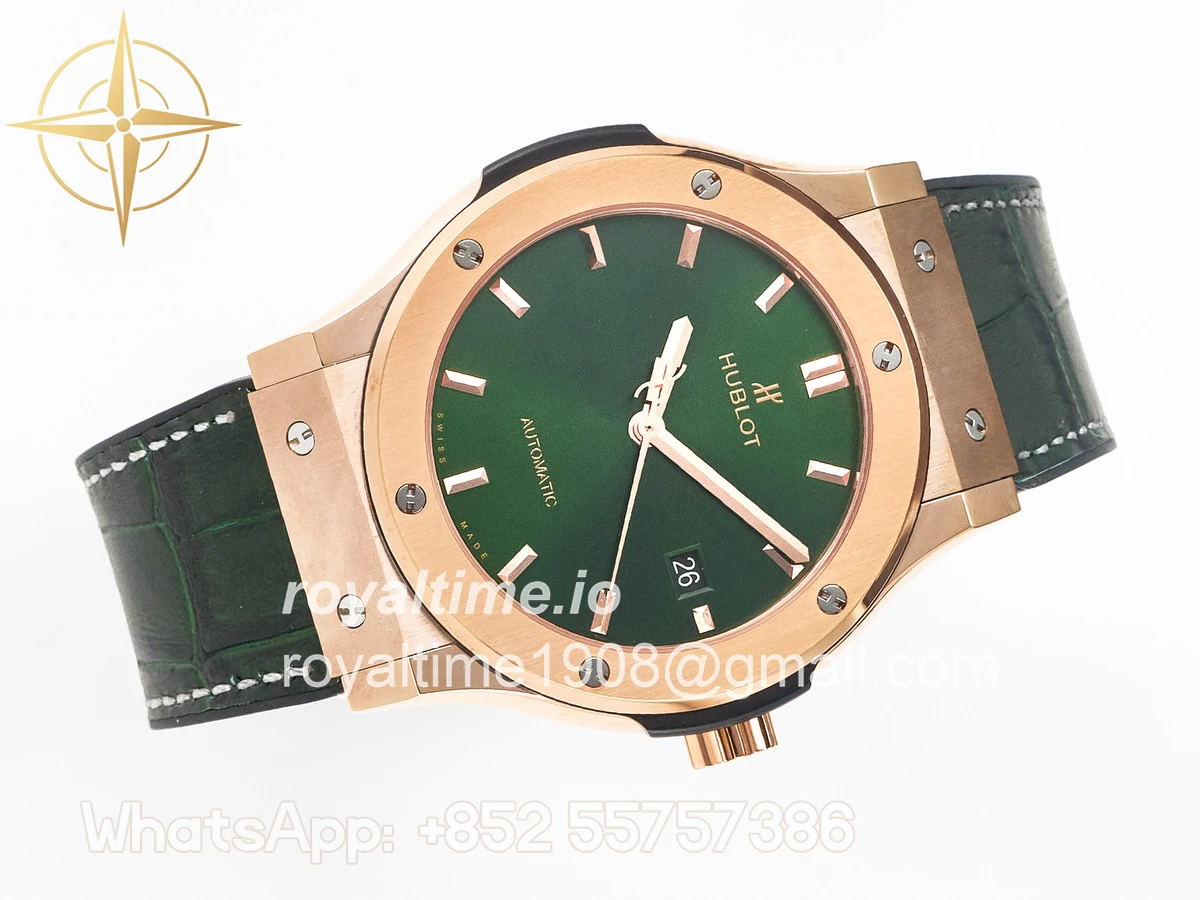 Hublot Classic Fusion 42mm RG JJF Green Dial on Green Gummy Leather Strap - Image 8