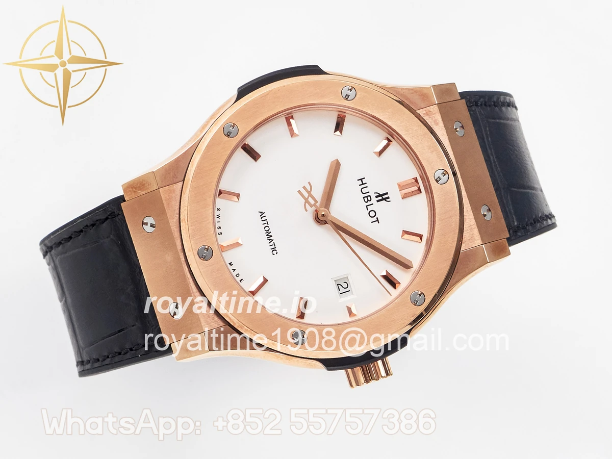 Hublot Classic Fusion 42mm RG JJF White Dial on Black Gummy Leather Strap - Image 8