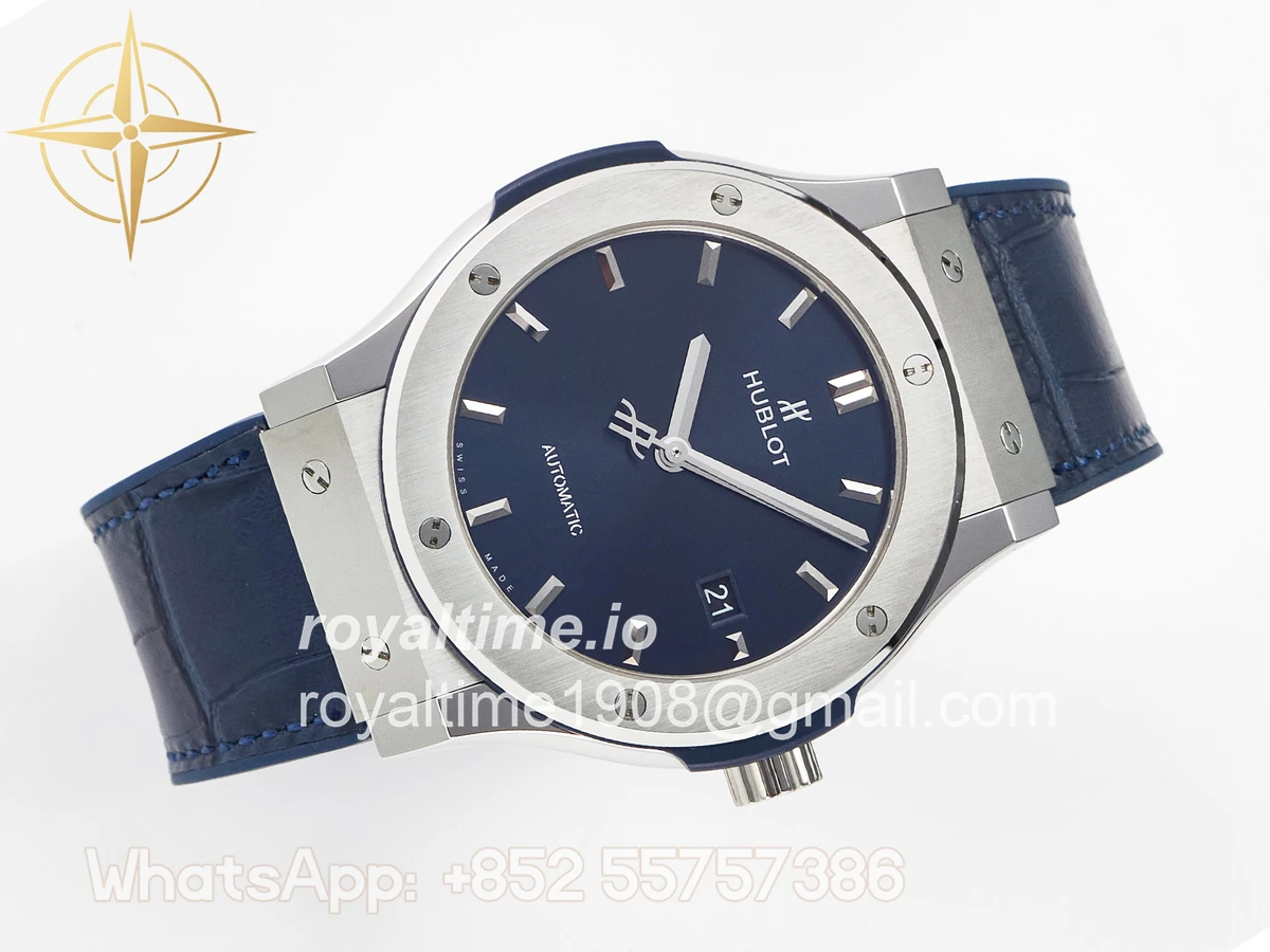 Hublot Classic Fusion 42mm SS JJF Blue Dial on Blue Gummy Leather Strap - Image 8