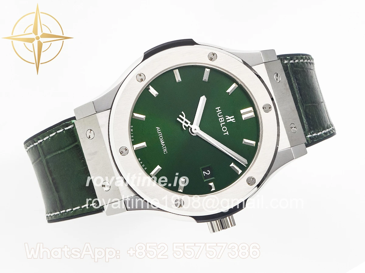 Hublot Classic Fusion 42mm SS JJF Green Dial on Green Gummy Leather Strap - Image 8