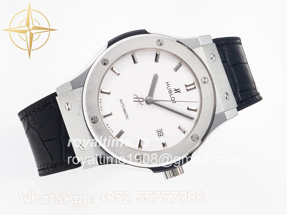 Hublot Classic Fusion 42mm SS JJF White Dial on Black Gummy Leather Strap - Image 8