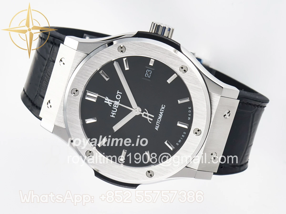 Hublot Classic Fusion Bang 42mm HBF Black Dial on Black Leather Strap A2892 - Image 8