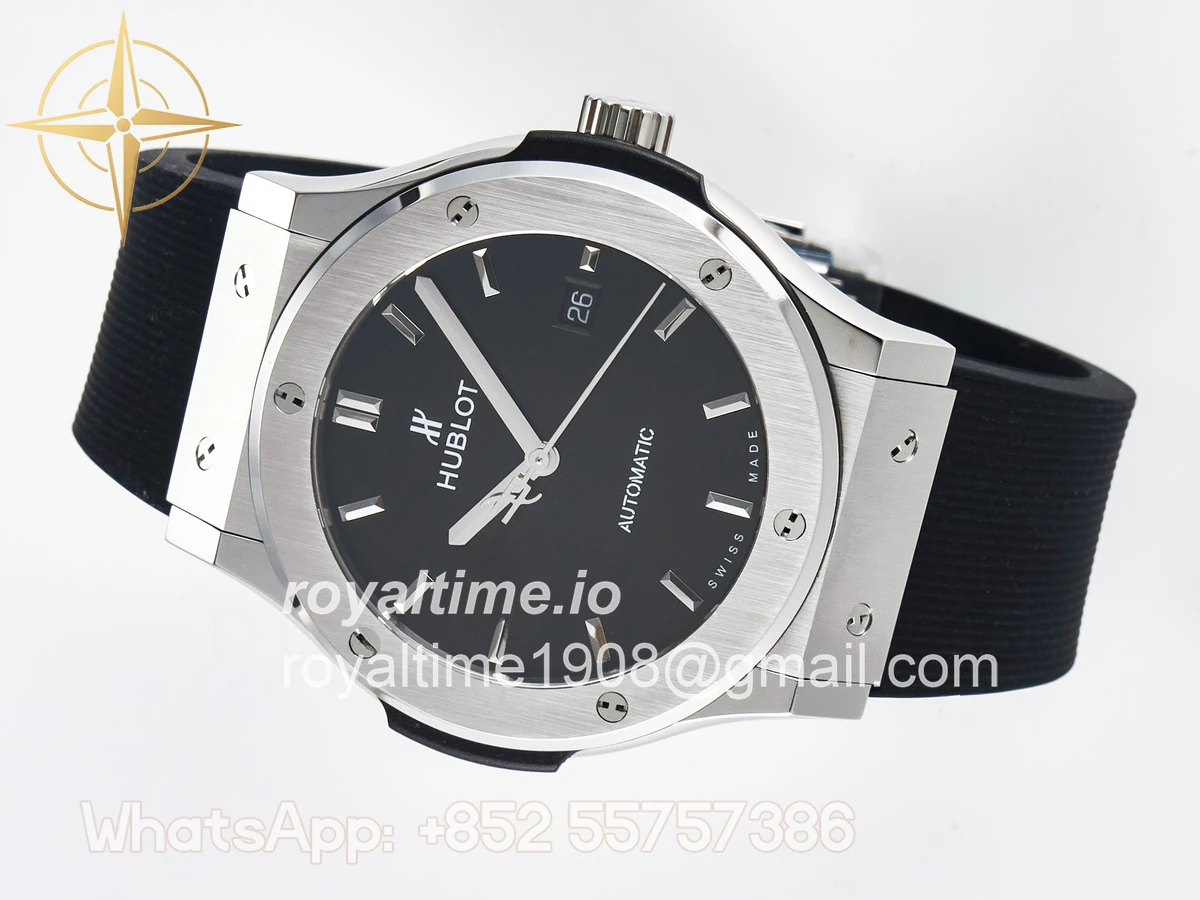 Hublot Classic Fusion Bang 42mm HBF Black Dial on Black Rubber Strap A2892 - Image 8