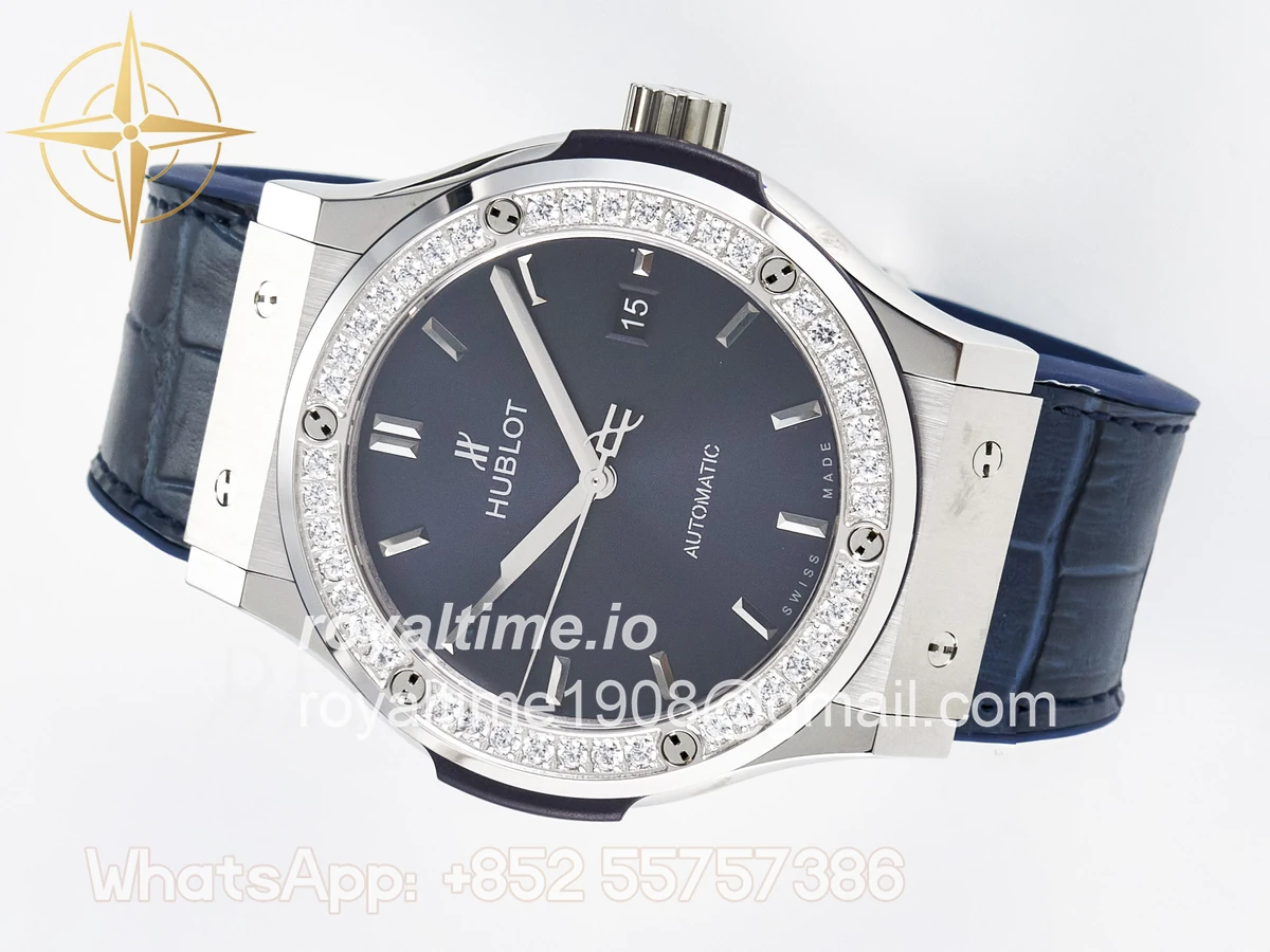 Hublot Classic Fusion Bang 42mm HBF Blue Dial Diamonds Bezel on Blue Leather Strap A2892 - Image 8