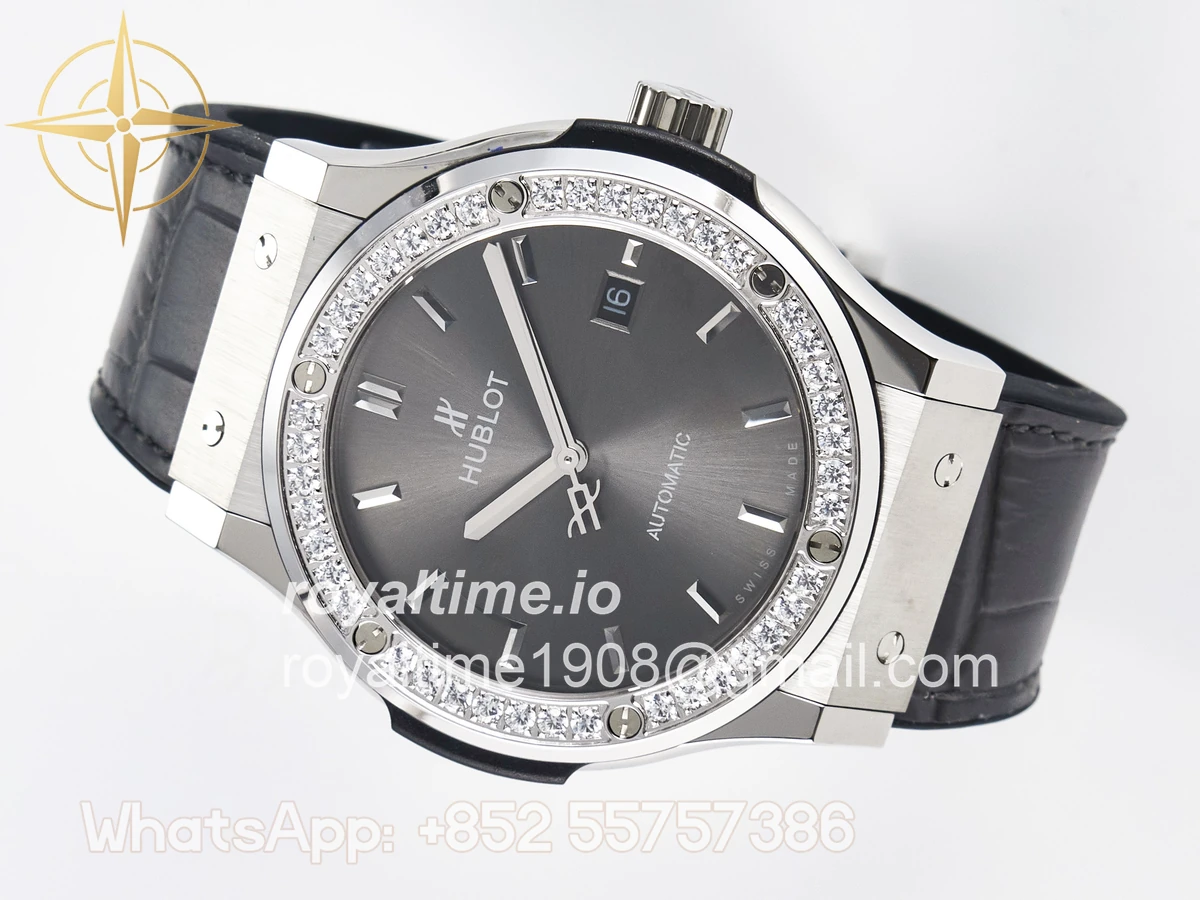 Hublot Classic Fusion Bang 42mm HBF Gray Dial Diamonds Bezel on Gray Leather Strap A2892 - Image 8