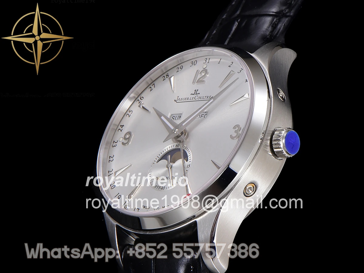 Jaeger-LeCoultre Master Calendar Silver Dial in Steel on Black Leather Strap - Image 8