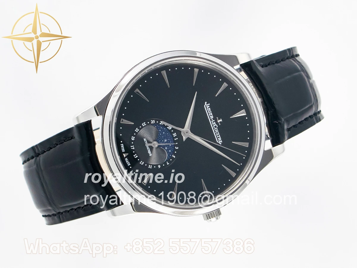 Jaeger-LeCoultre Master Ultra Thin Moon 1368420 SS Z+F Black Dial on Black Leather Strap SA925 - Image 8