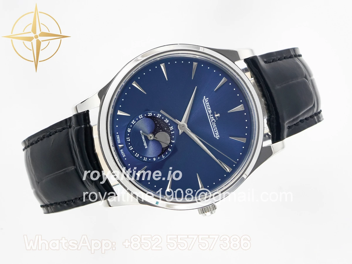 Jaeger-LeCoultre Master Ultra Thin Moon 1368420 SS Z+F Blue Dial on Black Leather Strap SA925 - Image 8