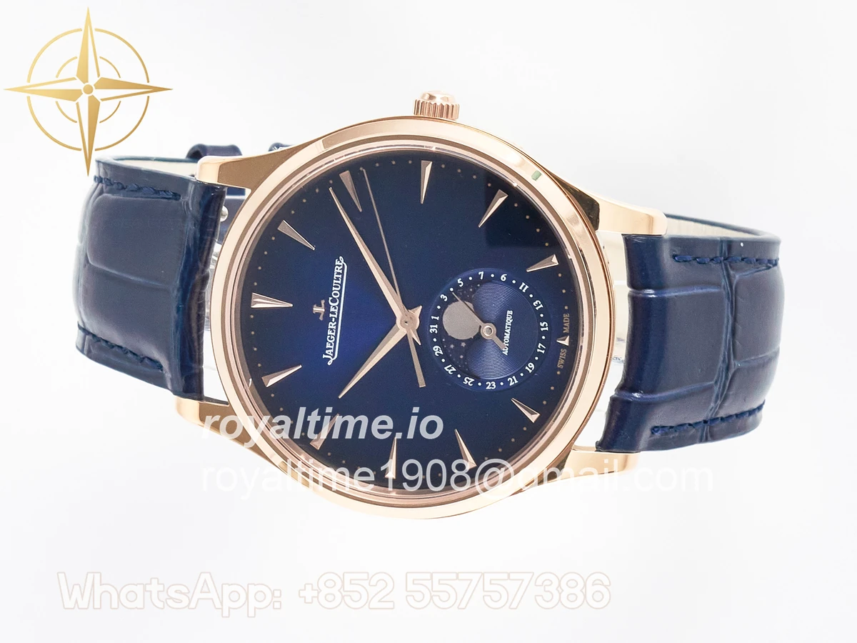 Jaeger-LeCoultre Master Ultra Thin Moon RG Z+F Blue Dial on Blue Leather Strap SA925 - Image 8