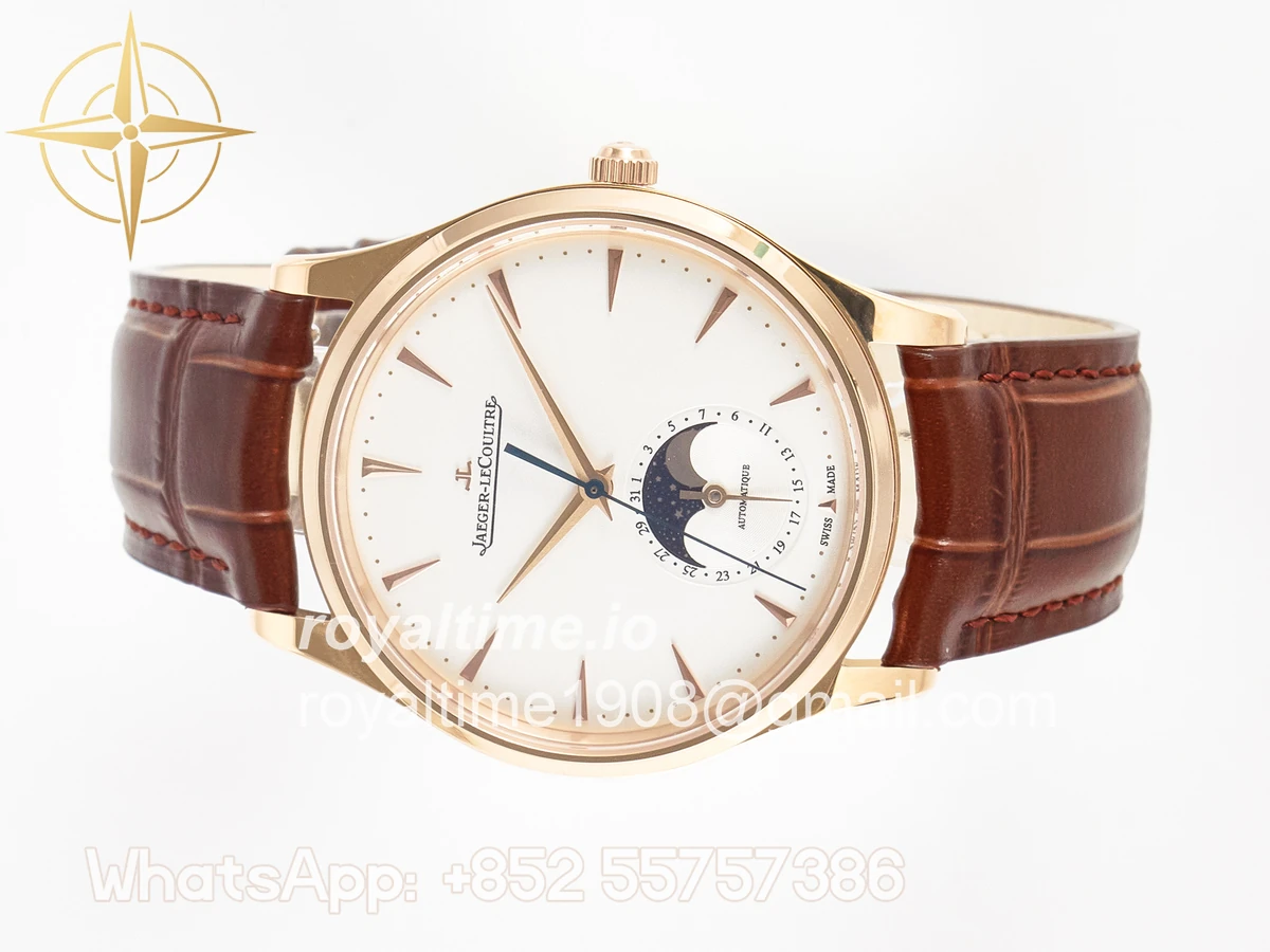 Jaeger-LeCoultre Master Ultra Thin Moon RG Z+F White Dial on Brown Leather Strap A925 - Image 8