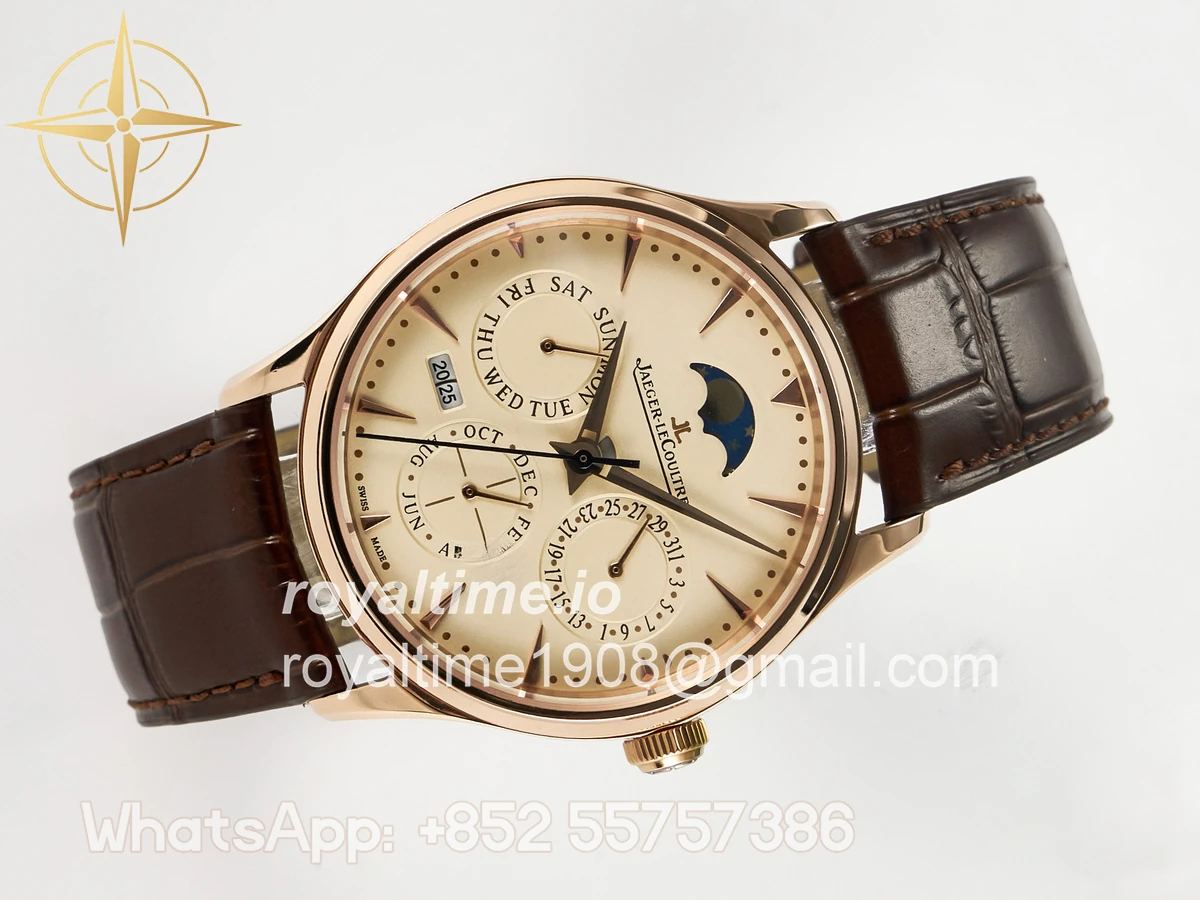 Jaeger-LeCoultre Master Ultra Thin Perpetual Calendar RG V9F Cream Dial on Brown Leather Strap A868 V2 - Image 8