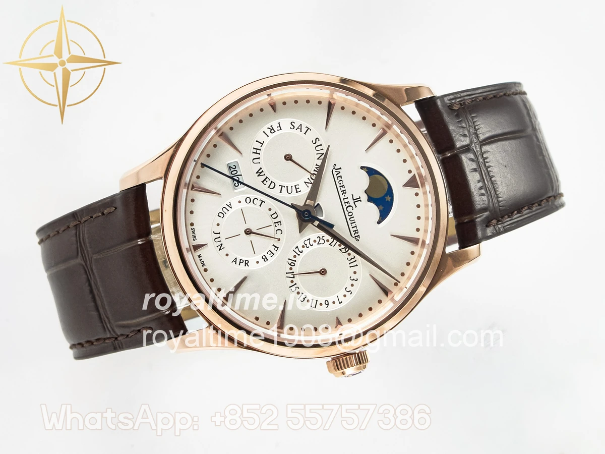 Jaeger-LeCoultre Master Ultra Thin Perpetual Calendar RG V9F White Dial on Brown Leather Strap A868 V2 - Image 8
