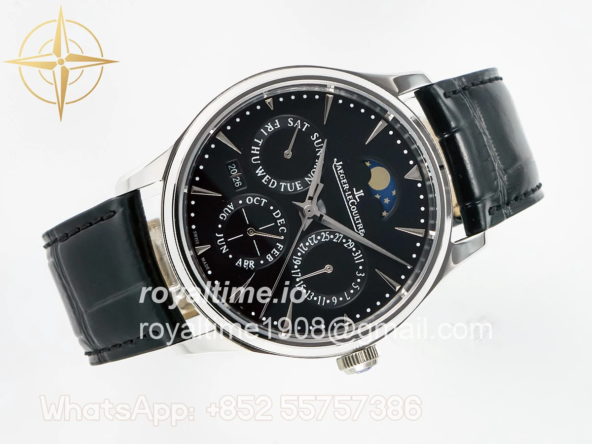 Jaeger-LeCoultre Master Ultra Thin Perpetual Calendar SS V9F Black Dial on Black Leather Strap A868 V2 - Image 8