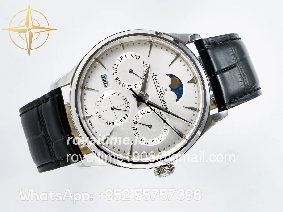Jaeger-LeCoultre Master Ultra Thin Perpetual Calendar SS V9F White Dial on Black Leather Strap A868 V2 - Image 8